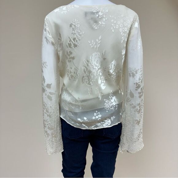 Adrianna Papell Beaded Evening Essentials Long Sleeve Rayon Silk Blouse Floral M - Picture 5 of 14